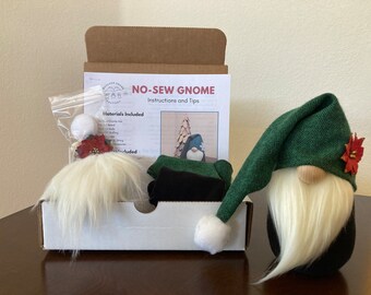 No-Sew Gnome Craft Kit- Green hat with Red Poinsettia, Christmas Craft Kit, Holiday Craft Kit, Teen Craft Kit, Yankee Swap Gift