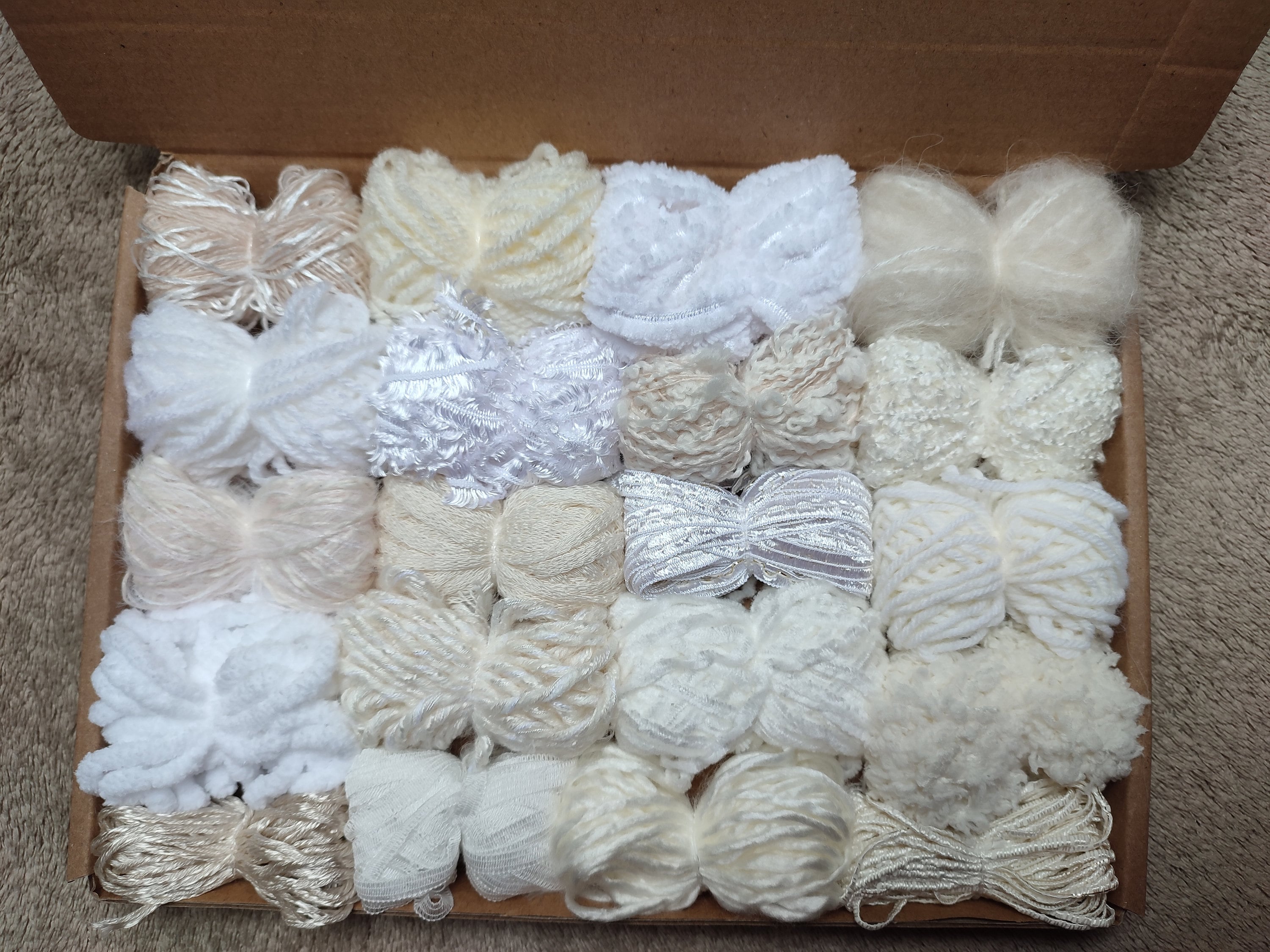 Wool Thread Bundle 20 Cream, White, Neutral Yarn Bundles Pack: Mixed Fibers for Weaving ...