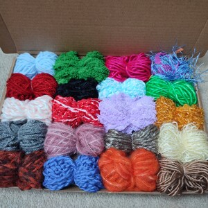 Mixed creative pack of assorted colours 20 yarn bundles. Various weights, types and textures. For weaving and much more