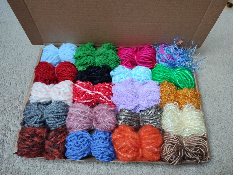 Mixed creative pack of assorted colours 20 yarn bundles. Various weights, types and textures. For weaving and much more