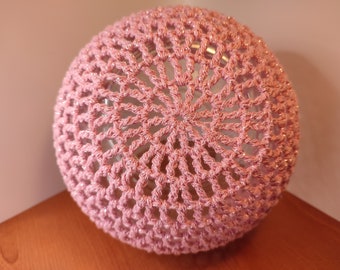 Sparkle pink skull hat, cap for disco, retro hat, 70s hat, crocheted party cap, Juliet mesh hat