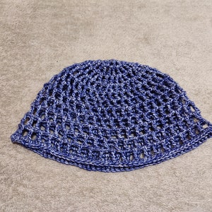 Glitter hat in denim colour, disco hat with lurex, mesh hat, retro hat, 70s hat, crocheted party cap