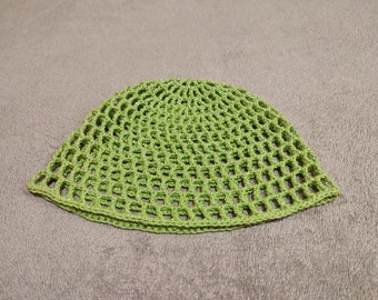 Pistachio skull hat, sparkle hat, cap for disco, mesh hat, retro hat, 70s hat, crocheted party cap