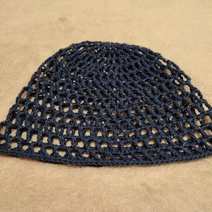 Navy mesh hat with sequins, disco hat, retro hat, 70s hat, crocheted party cap