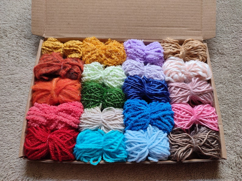 Mixed creative pack of assorted colours 20 yarn bundles. Various weights, types and textures. For weaving and much more