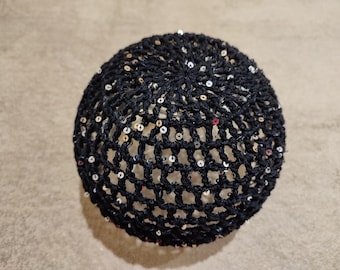 Chapeau tête de mort scintillant avec paillettes, chapeau disco, chapeau en résille, chapeau rétro noir, chapeau des années 70, casquette de fête au crochet