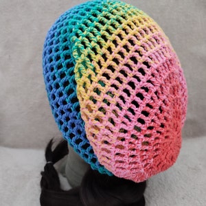 Handmade Rainbow Cotton Crochet Beanie: Unisex Hippie Boho Slouchy Hat