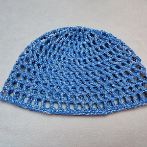 Glitter hat in royal blue  and silver metallic, disco hat, blue mesh hat, sparkle retro hat, 70s hat, hand-crocheted party cap