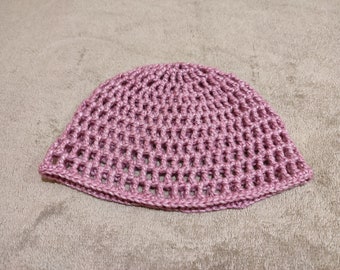 Soft metallic pink net-style skull hat, cap for disco, crocheted cap for paties, , Juliet mesh hat, retro hat, 70s hat