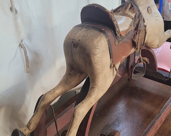 Price reduced - Antique Rocking Horse - glider- Americana - all original - hay saddle - not Refinished