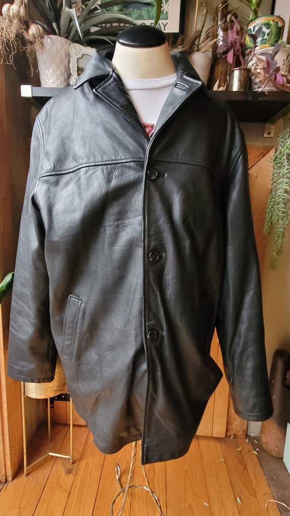 Vintage 1980s black leather jacket - button up - r