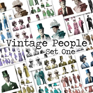 May include: A collage of vintage illustrations of people in various poses and clothing styles. The title "Vintage People Set One" is displayed at the bottom of the collage.