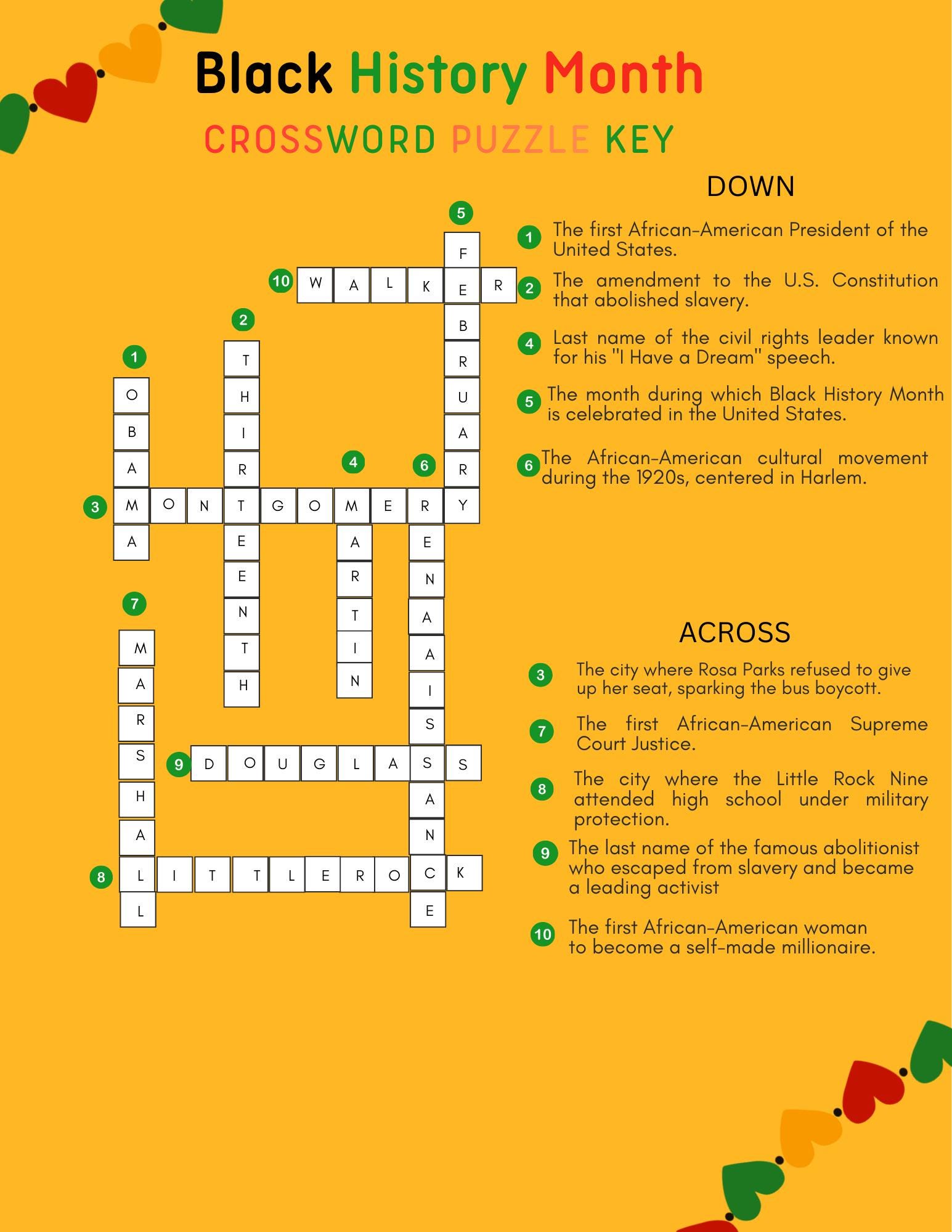 Black History Month Crossword Puzzle | Educational Activity (digital Download) - Etsy