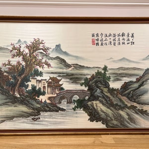 Large Chinese Silk Embroidery Hand Painted Frames art