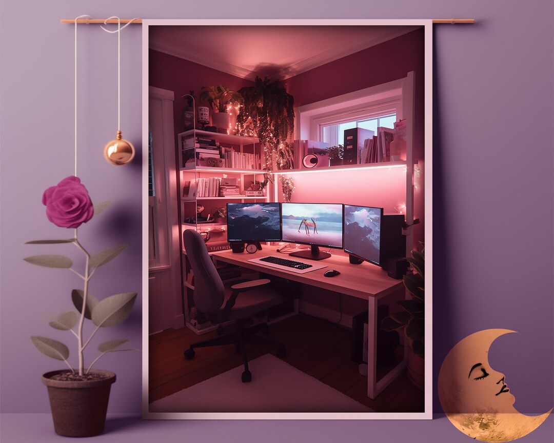 Midnight Pink Gaming Setup Gamer Girl Wall Art Etsy