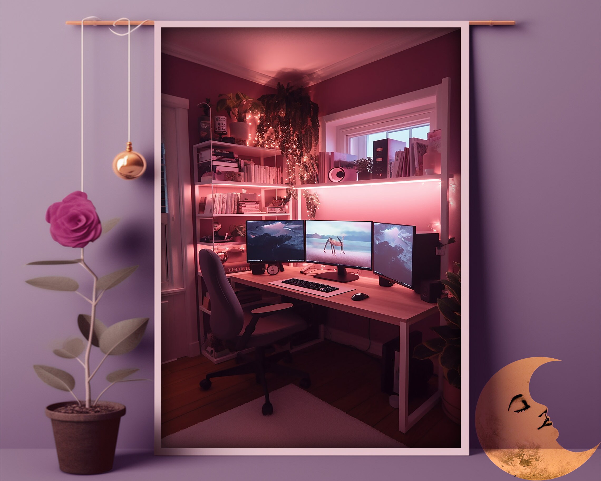 Midnight Pink Gaming Setup Gamer Girl Wall Art Etsy