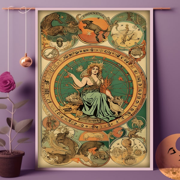 Vintage Horoscope Poster - Spiritual Wall Art