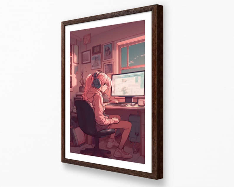 Anime Gamer Girl PC Setup Gamer Girl Wall Art Etsy
