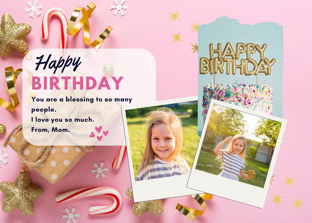 Pink Birthday Card, Digital Birthday Card, Happy Birthday, Instant  Download, Greetings Card, Editable Card, Photo Collage, 7x5 Inches - Etsy