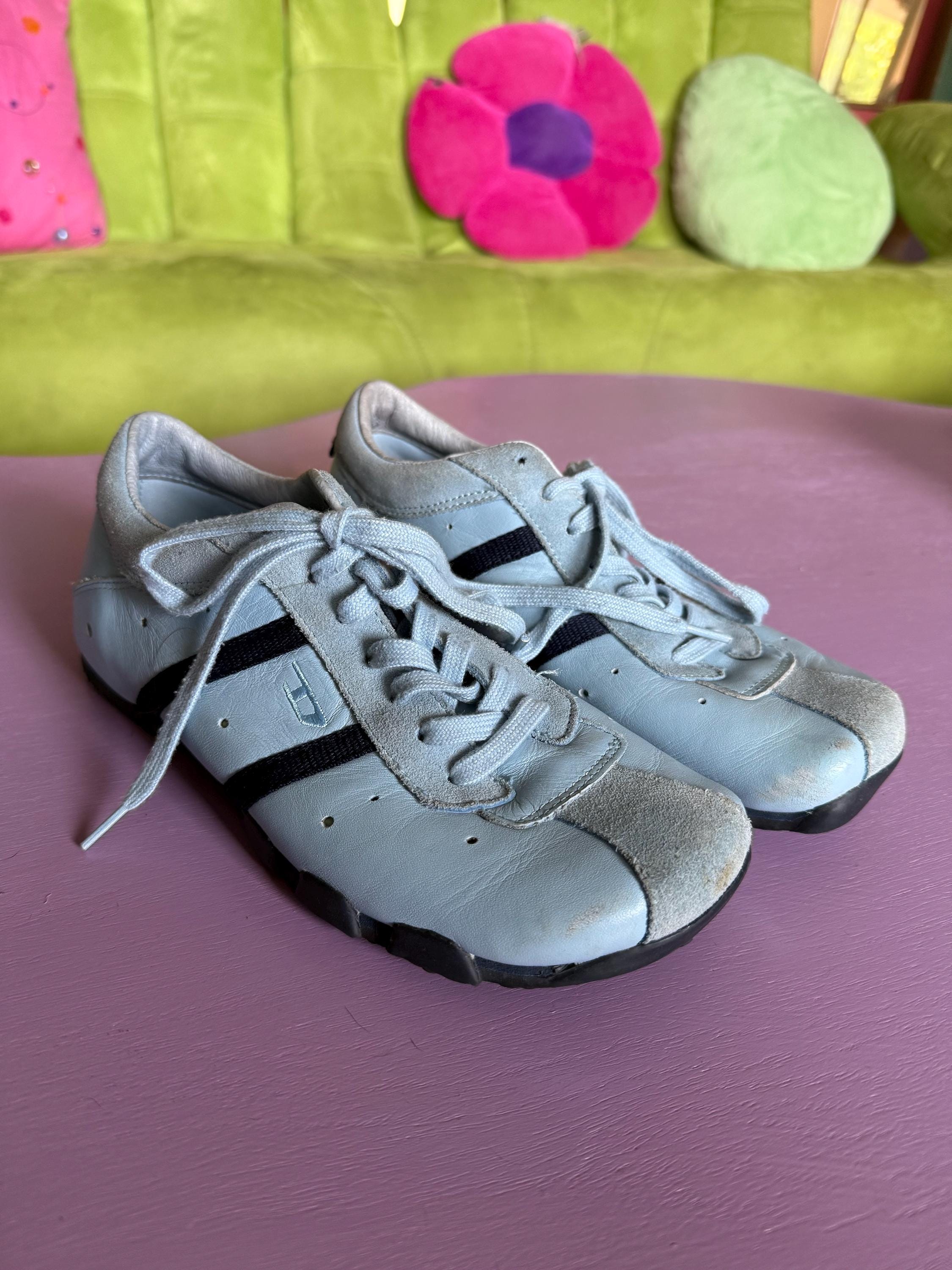 Y2K Diesel Blue Leather Square Toe Sneakers as 6.5 - Etsy