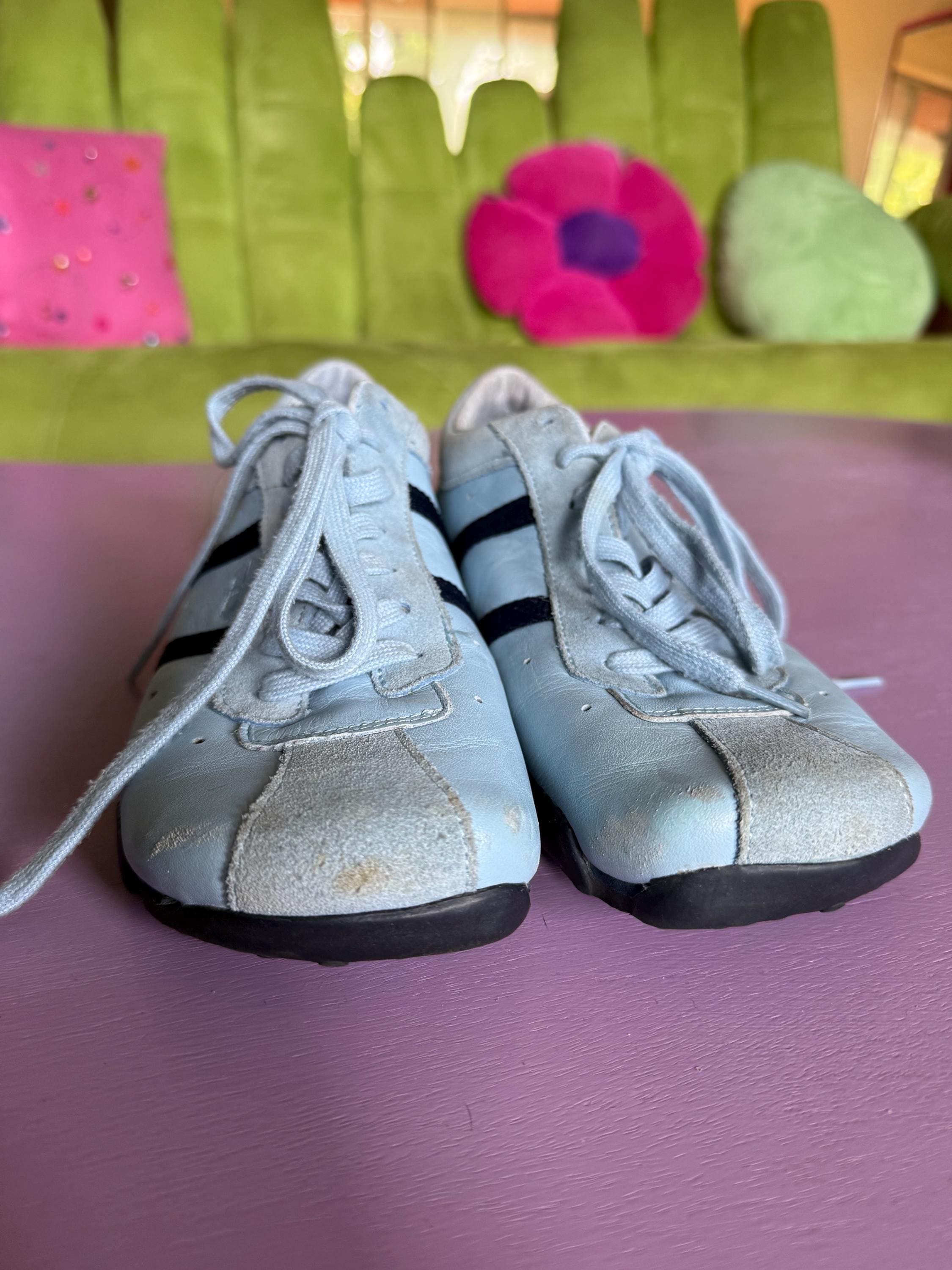 DIESEL Y2K00s ツーウェイ Y2K Diesel Blue Leather Square Toe Sneakers as 6.5 - Etsy