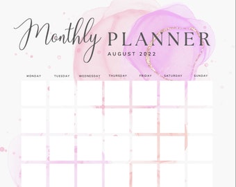 Undated Pink and Orange Customizable Digital Monthly Planner for Staying Organized | Printable PDF | Goodnotes