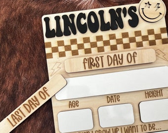 First Day of School Sign, Last Day of School Sign, Interchangeable, Back to School, Kids School Sign, Custom School Sign, Checkered, Retro