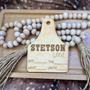 Western Baby Name Sign, Cow tag, Birth Stats Sign, Baby Name Announcement, Hospital Name Sign, Cattle, Cowboy, Baby Shower Gift for Newborn