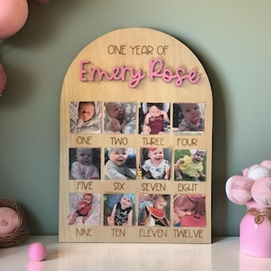 One year of Newborn Sign | Keepsake | First Year Photo Board | First Birthday | Baby Gift | Gift | Baby Shower | Newborn | Nursery Decor