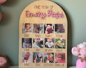 One year of Newborn Sign | Keepsake | First Year Photo Board | First Birthday | Baby Gift | Gift | Baby Shower | Newborn | Nursery Decor