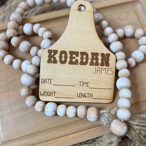 Western Baby Name Sign, Cow tag, Birth Stats Sign, Baby Name Announcement, Hospital Name Sign, Cattle, Cowboy, Baby Shower Gift for Newborn