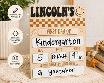 Personalized First Day of School Sign | Reusable Back to School Board | Kindergarten Photo Prop | Custom Name Sign