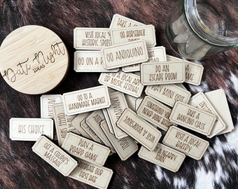 Date Night Idea Jar: 35 Wood Token Romantic Couple Gift