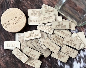 Date Night Idea Jar: 35 Romantic Wood Tokens, Keepsake Gift