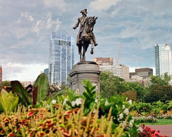 Boston Public Garden Skyline Photo Print - Boston Common Statue Picture - Massachusetts Spring Wall Art