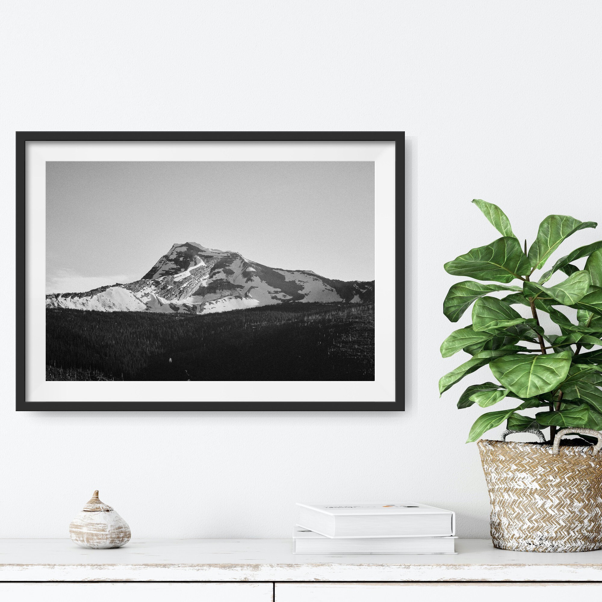 Glacier National Park. US Black White Mountain Lake Prints