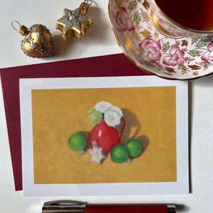 WEIHNACHTSKARTEN, vier (4), 13cm x 18cm. Weihnachtsgrußkarten für Freunde / Familie, festliche Blumen und Ornamente Karte, einzigartige Kunstkarten