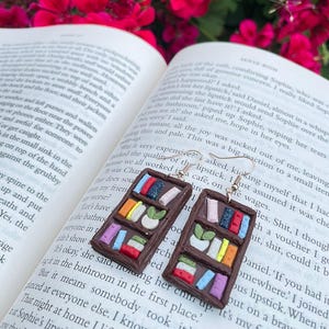 Mini Bookshelf Clay Earrings | Handmade Book Lover Jewelry | Lightweight Polymer Clay Shelves | Gift for Readers & Librarians
