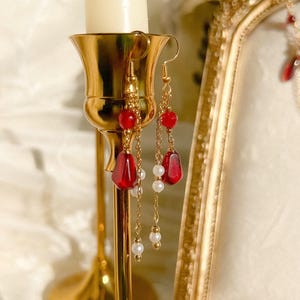 Persephone Earrings — pomegranate seed dangle earrings with pearl accents | goddess jewelry, myth inspired gift