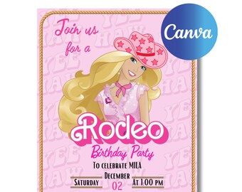 Digital Invite + Thank You Card pack, Cowgirl Rodeo Party Theme, personalization available (“rodeo” can be “Cowgirl” or any other word)