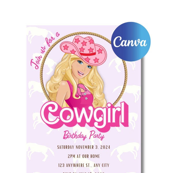 Cowgirl Birthday Party Digital invite (to send it by phone and printable version).  Check out our party package with the same design !