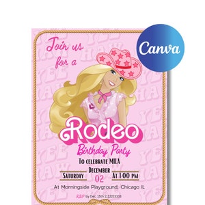 Digital Invite + Thank You Card pack, Cowgirl Rodeo Party Theme, personalization available (“rodeo” can be “Cowgirl”)