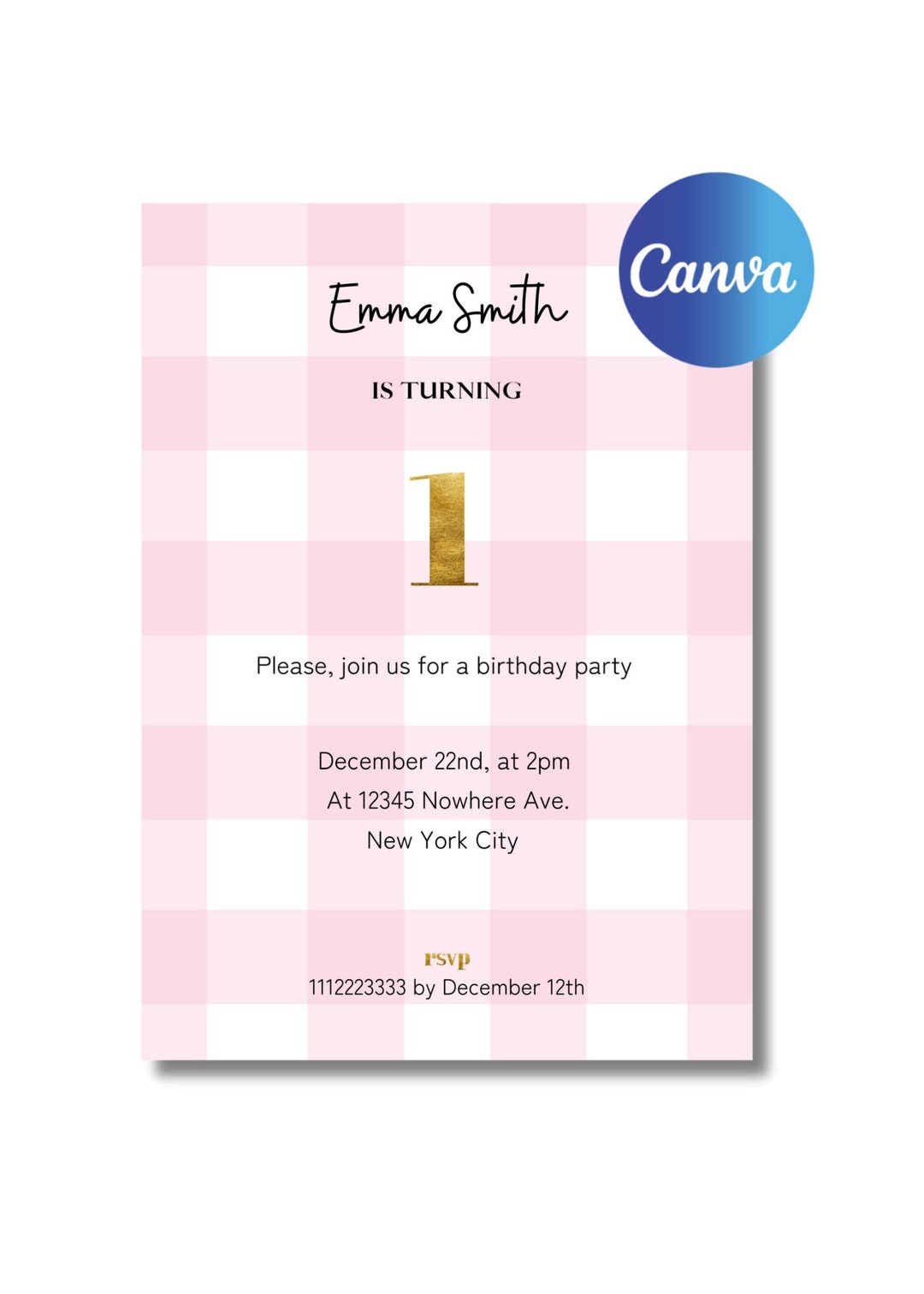 Invite Thank You Note Pack. Pink Gingham Girl Party Digital Template