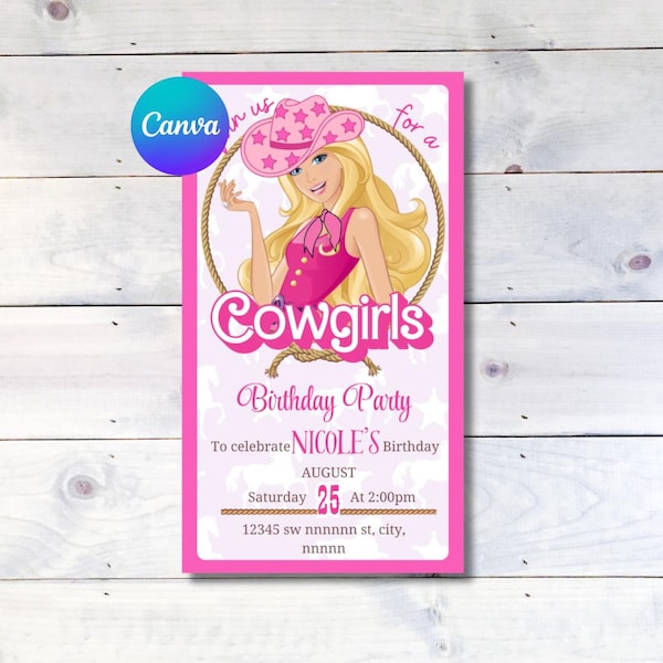 Cowgirl Birthday Party Digital invite (to send it by phone). This is NOT a printable size , send me a DM to get the printable version .
