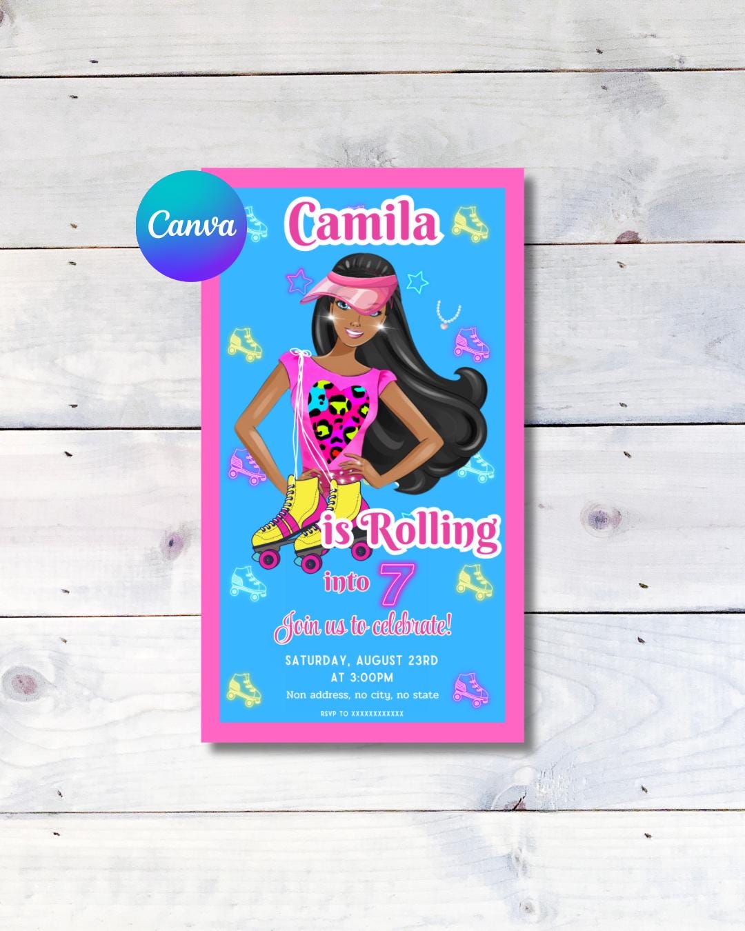 Black Barbie Skating Party Invitation