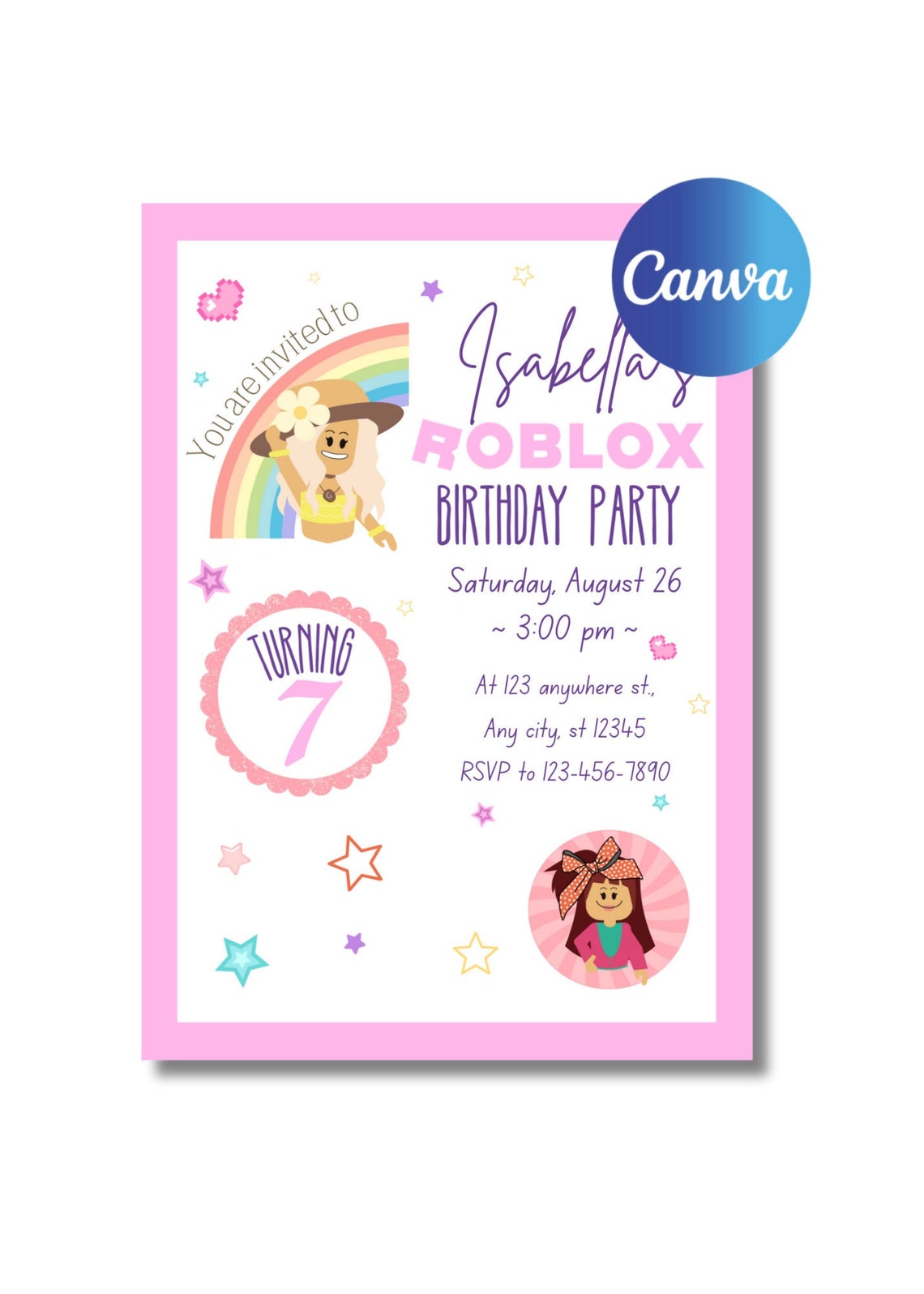 Roblox Girl Digital Party Printable and Phone Invite - Etsy