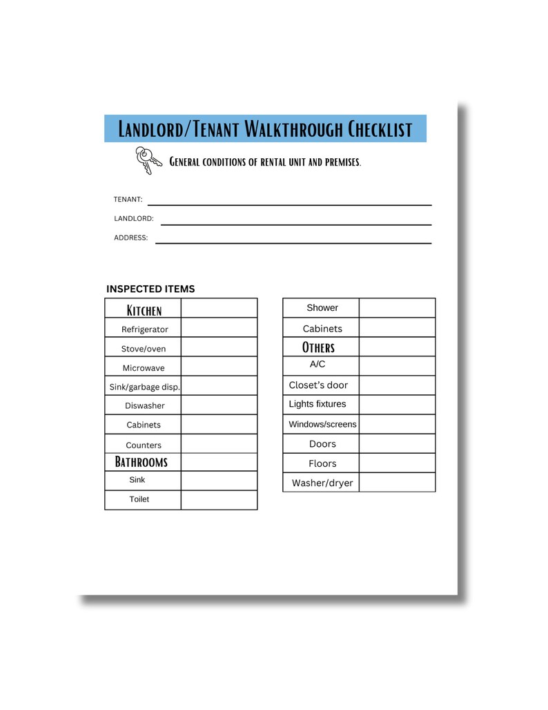 Basic Landlord/tenant Walkthrough Form - Etsy