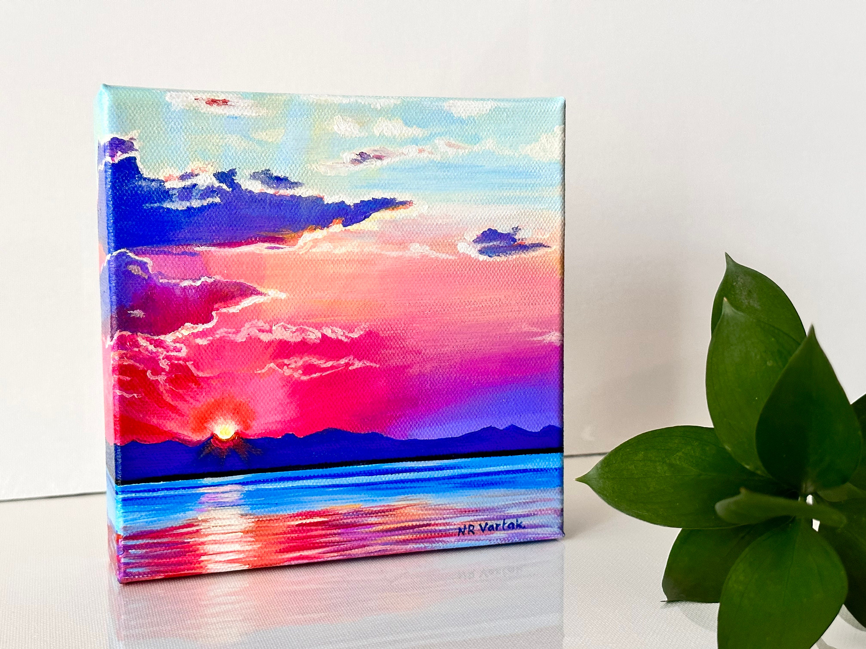 Mini Canvas Painting  Purple sunset sky Acrylic Painting #art