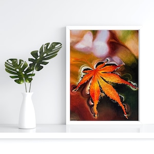 Autumn Leaf Acrylic Painting | Maple Leaf On Water Fall Original Acrylic Wall Art | Golden Red Maple Leaf Fall Home Decor | Neha Vartak Art
