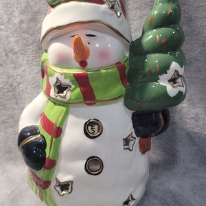 Snowman Tea Light Or Votive Candle Holder With Tree